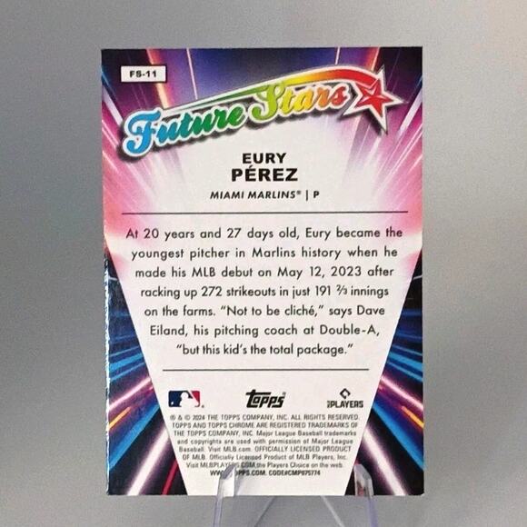 2024 Topps Chrome - Future Stars Eury Perez #FS-11 REFRACTOR - Picture 4 of 5
